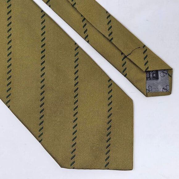 VALENTINO CRAVATTE SILK TIE GOLD GREEN SATIN TEXTURED STRIPE 4" X 58" ITALY - Picture 1 of 3